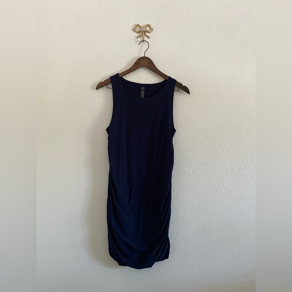 Beyond Yoga Women’s Featherweight Gather Mini Dress L Navy Athlisure